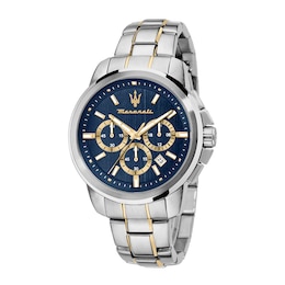 Maserati Successo Men's Blue Chronograph Dial Stainless Steel Two Tone Bracelet Watch