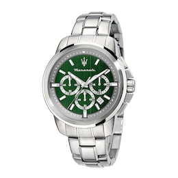 Maserati Successo Men's Green Chronograph Dial Stainless Steel Bracelet Watch