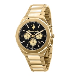 Maserati Stile Men's Black Chronograph Dial Gold Tone Bracelet Watch