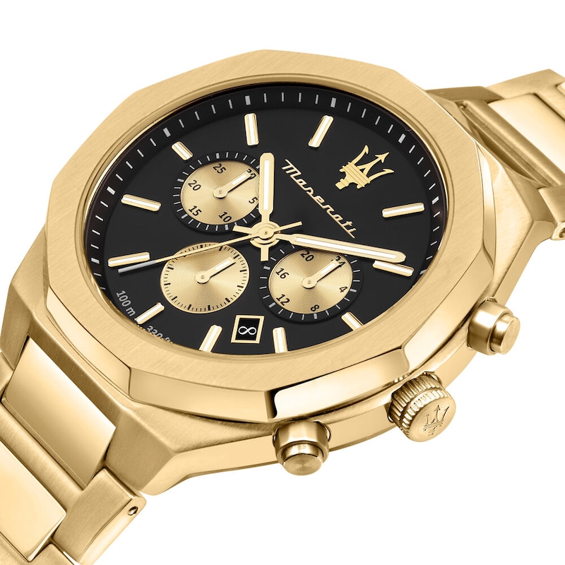 Main Image 6 of Maserati Stile Men's Black Chronograph Dial Gold Tone Bracelet Watch