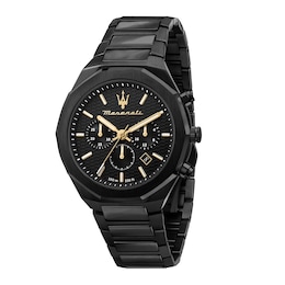 Maserati Stile Men's Patterned Black Chronograph Dial Black Bracelet Watch