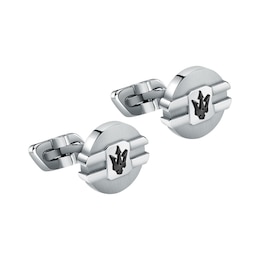 Maserati Black Ion Plated Logo Detailed Stainless Steel Cufflinks