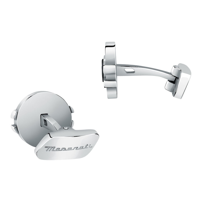 Main Image 3 of Maserati Black Ion Plated Logo Detailed Stainless Steel Cufflinks