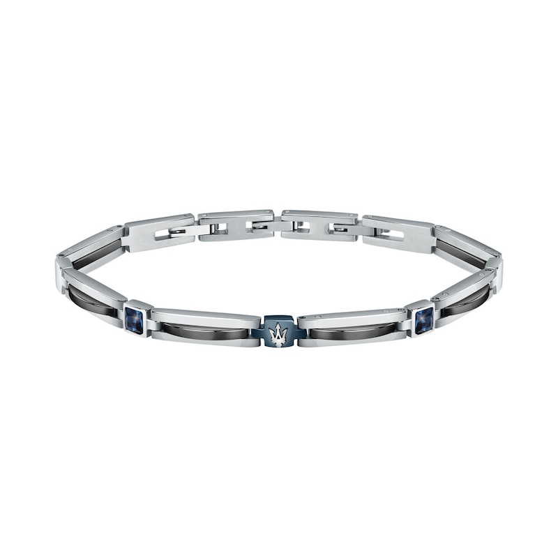 Maserati Men's Silver & Blue Tone Ceramic Detail Bracelet