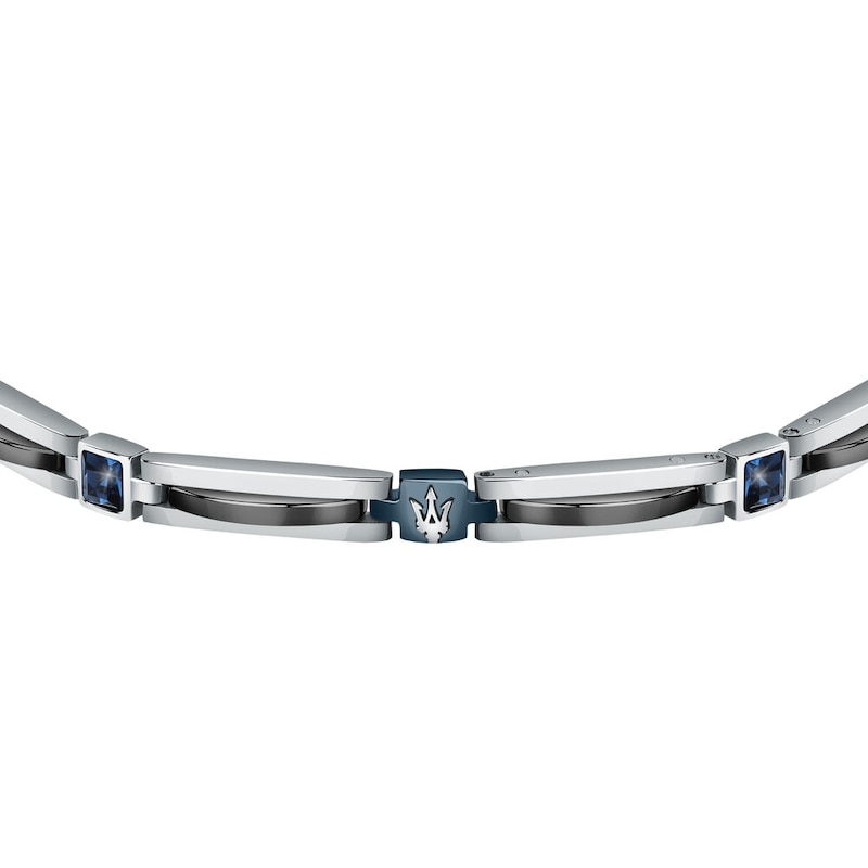 Maserati Men's Silver & Blue Tone Ceramic Detail Bracelet