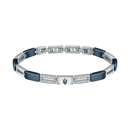 Maserati Men's Silver & Blue Tone Stone Set Detail Bracelet