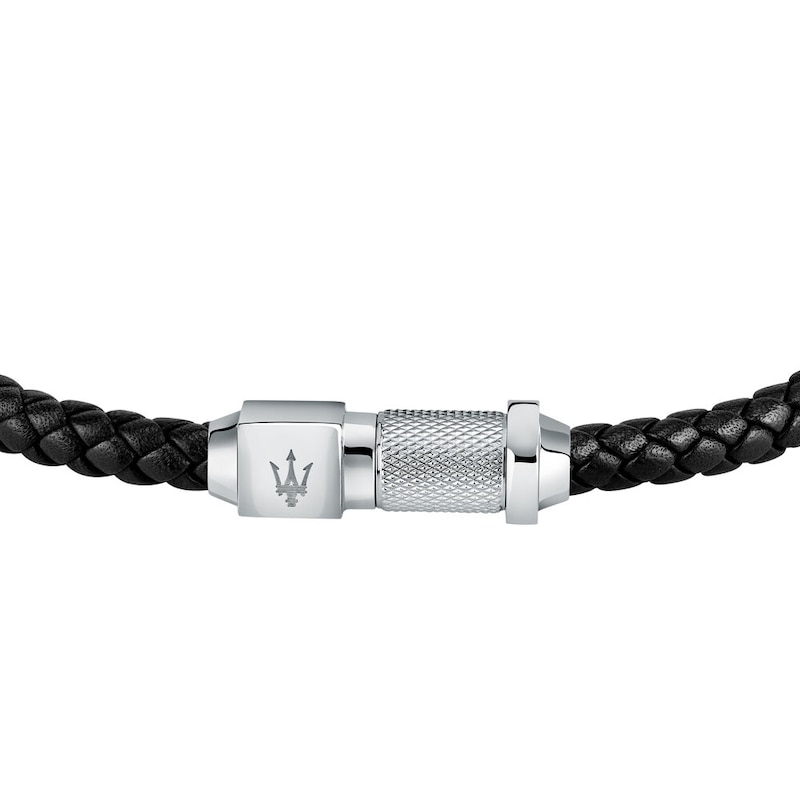 Main Image 2 of Maserati Men's Plaited Black Leather Bracelet