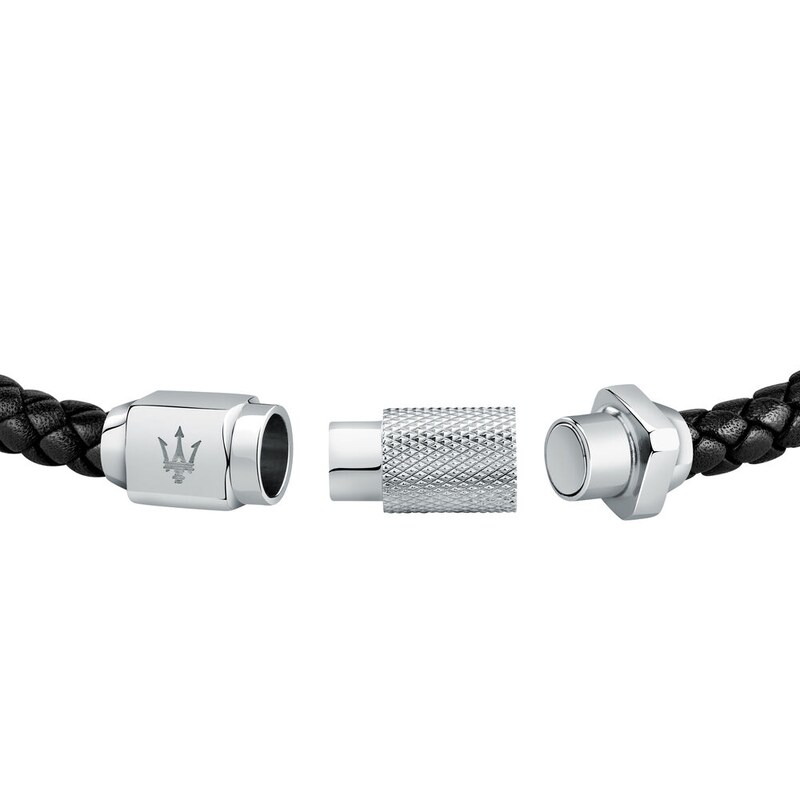 Main Image 3 of Maserati Men's Plaited Black Leather Bracelet