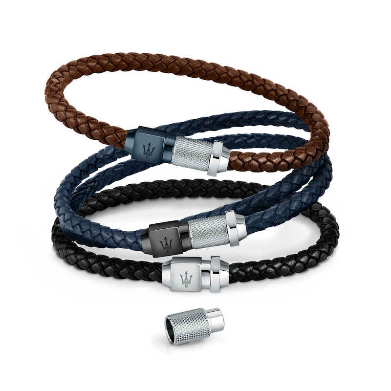 Main Image 4 of Maserati Men's Plaited Black Leather Bracelet