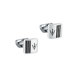 Maserati Black Enamel Logo Stripe Stainless Steel Cufflinks