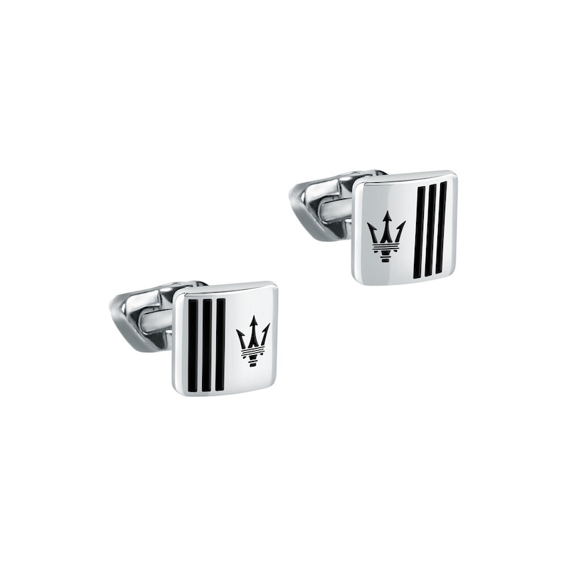 Maserati Black Enamel Logo Stripe Stainless Steel Cufflinks