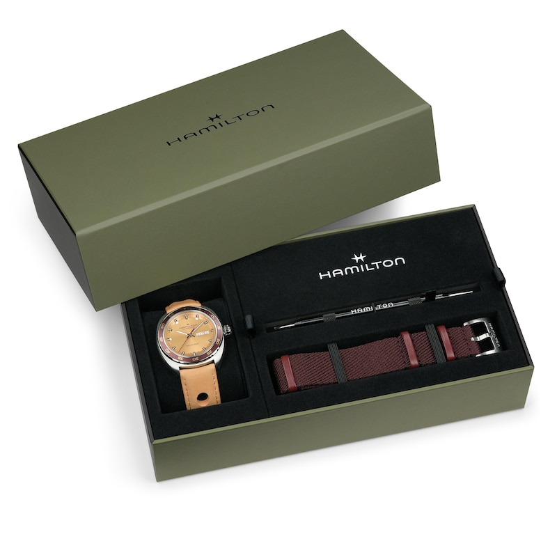 Main Image 9 of Hamilton American Classic Men's Beige Leather Strap Watch