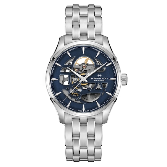 Hamilton Jazzmaster Skeleton Mens Blue Dial Stainless Steel 