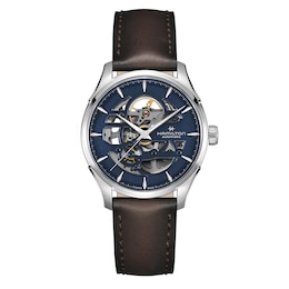 Hamilton Jazzmaster Skeleton Men's Blue Dial Brown Leather Strap Watch