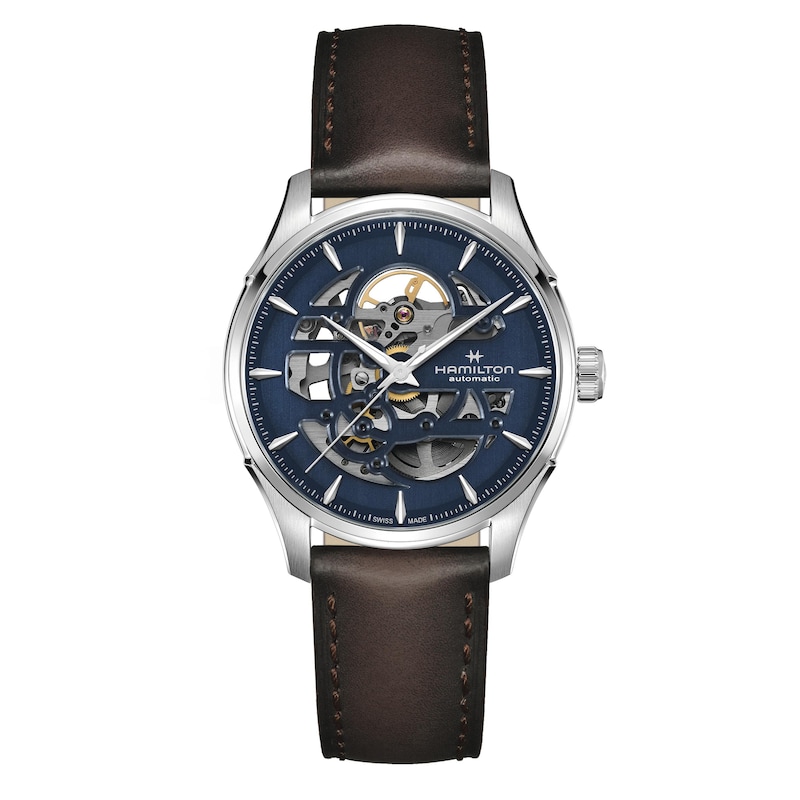Main Image 1 of Hamilton Jazzmaster Skeleton Men's Blue Dial Brown Leather Strap Watch