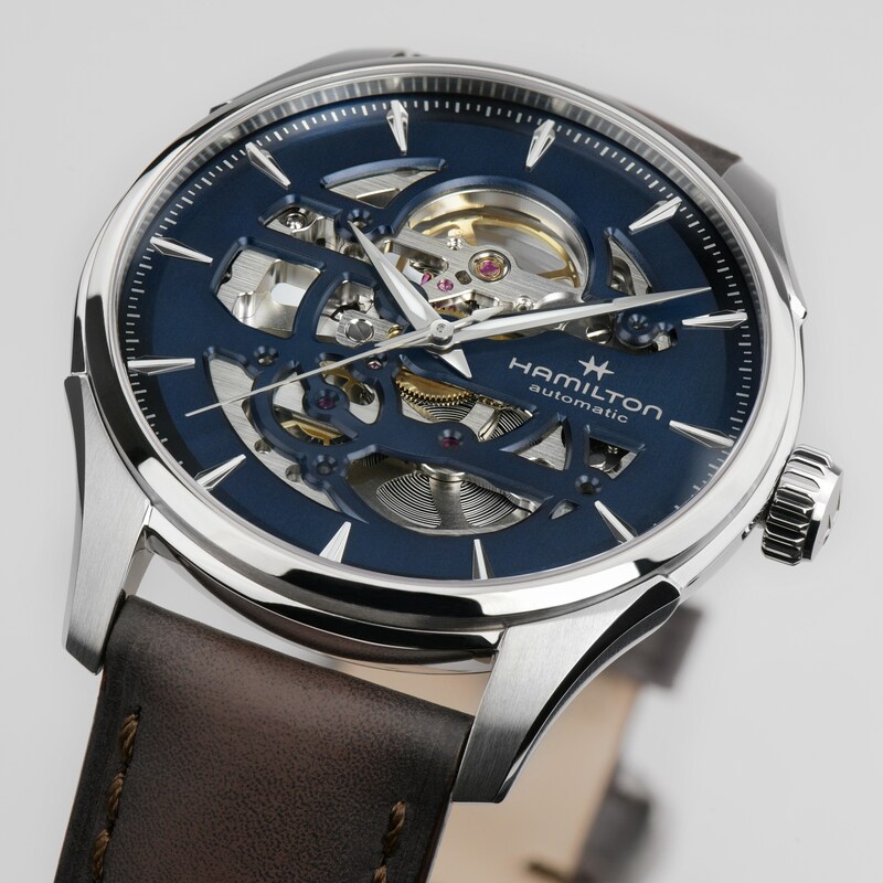 Main Image 2 of Hamilton Jazzmaster Skeleton Men's Blue Dial Brown Leather Strap Watch