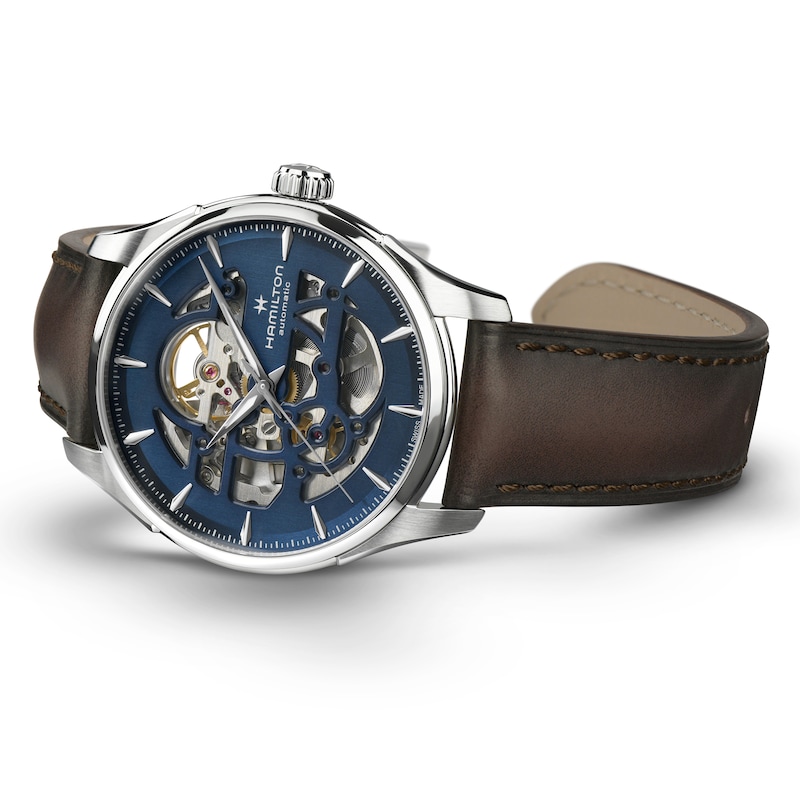 Main Image 3 of Hamilton Jazzmaster Skeleton Men's Blue Dial Brown Leather Strap Watch