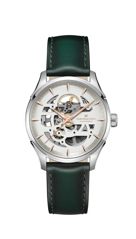 Main Image 1 of Hamilton Jazzmaster Skeleton Men's Black Dial Green Leather Strap Watch