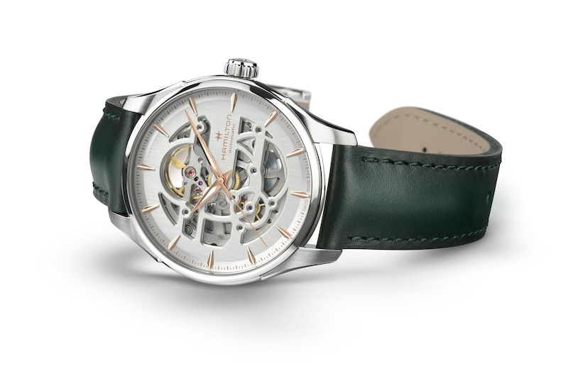 Main Image 4 of Hamilton Jazzmaster Skeleton Men's Black Dial Green Leather Strap Watch