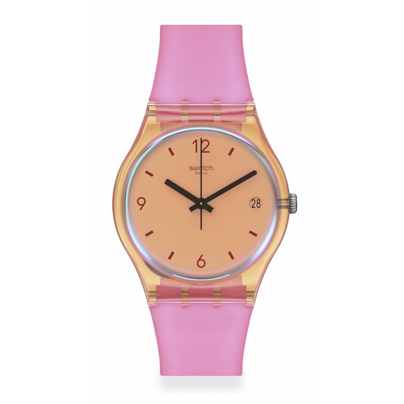 Swatch Coral Dreams Ladies' Orange Dial Pink Silicone Strap Watch