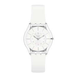 Swatch White Classiness Again Ladies' White Dial White Silicone Strap Watch