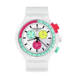 Swatch The Purity Of Neon White Dial White Biosourced Strap Watch