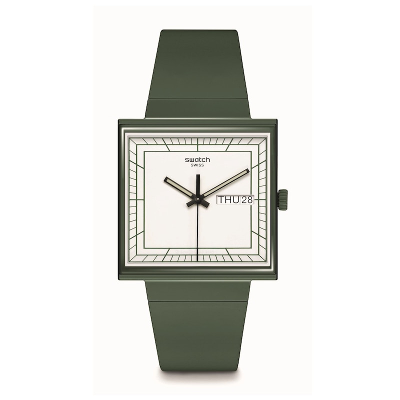 Swatch What If…Green? White Square Dial Black Biosourced Green Strap Watch