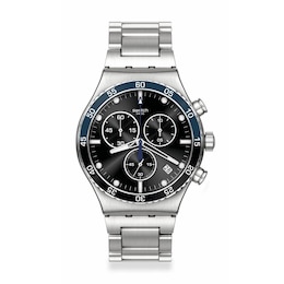 Swatch Dark Blue Men's Irony Black Dial Stainless Steel Bracelet Watch