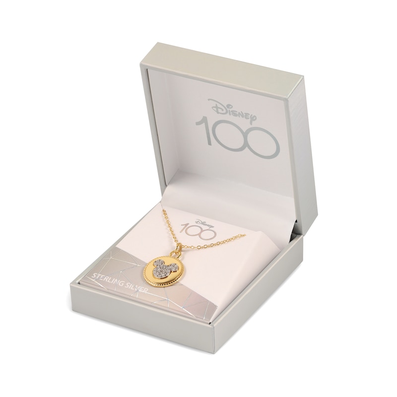 Main Image 3 of Disney 100 Sterling Silver & 18ct Gold Plated CZ Mickey Mouse Double-sided Pendant Necklace
