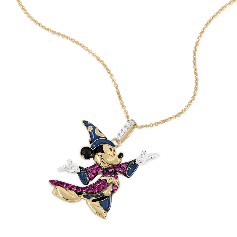 Main Image 2 of Disney 100 18ct Yellow Gold Plated Ruby & Cubic Zirconia Mickey Mouse Pendant Necklace
