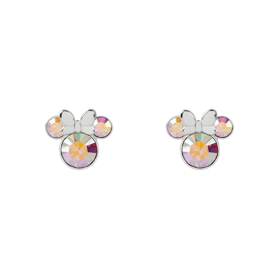 Disney 100 Sterling Silver Plated Crystal Minnie Mouse Stud Earrings