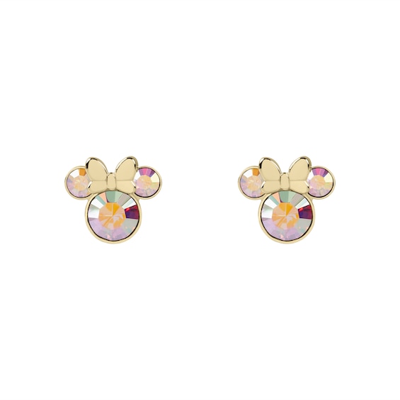 Disney 100 Sterling Silver and 18ct Gold Plated Crystal Minnie Mouse Stud Earrings