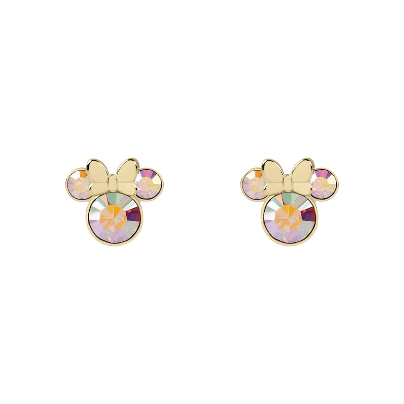 Main Image 1 of Disney 100 Sterling Silver & 18ct Gold Plated Crystal Minnie Mouse Stud Earrings