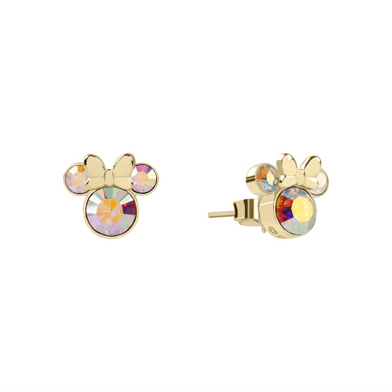 Main Image 2 of Disney 100 Sterling Silver & 18ct Gold Plated Crystal Minnie Mouse Stud Earrings