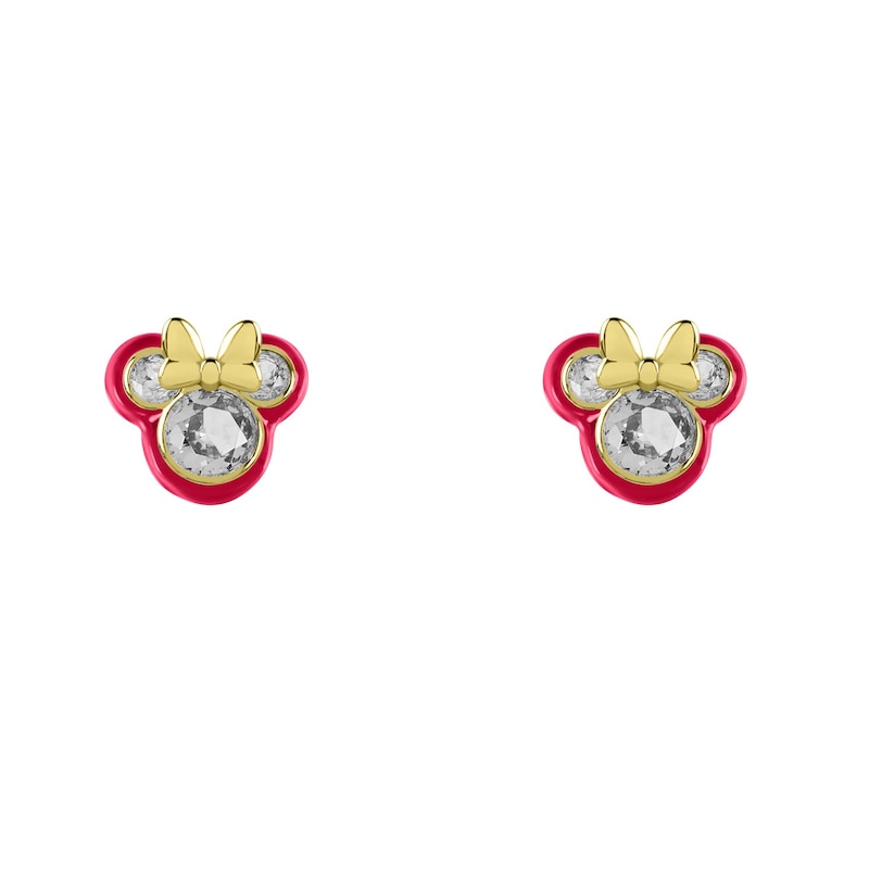 Disney 100 Sterling Silver & 18ct Gold Plated CZ & Pink Enamel Minnie Mouse Stud Earrings