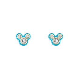 Disney 100 18ct Yellow Gold Plated CZ & Blue Enamel Studs Minnie Mouse Stud Earrings