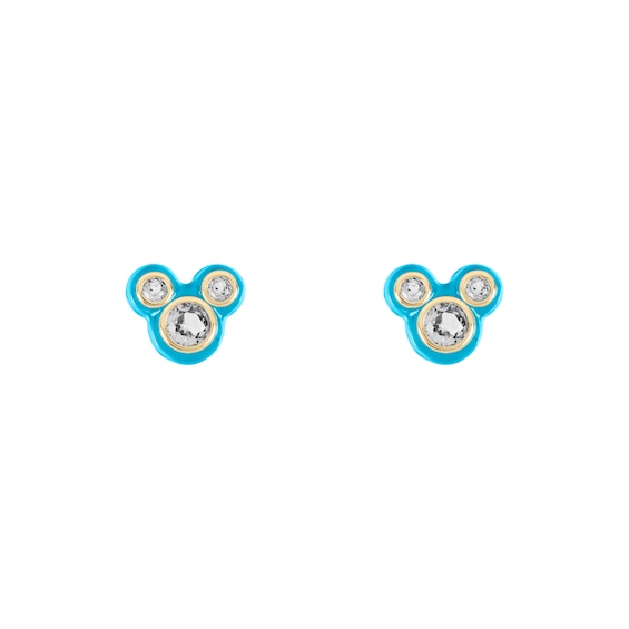 Disney 100 18ct Yellow Gold Plated CZ and Blue Enamel Studs 