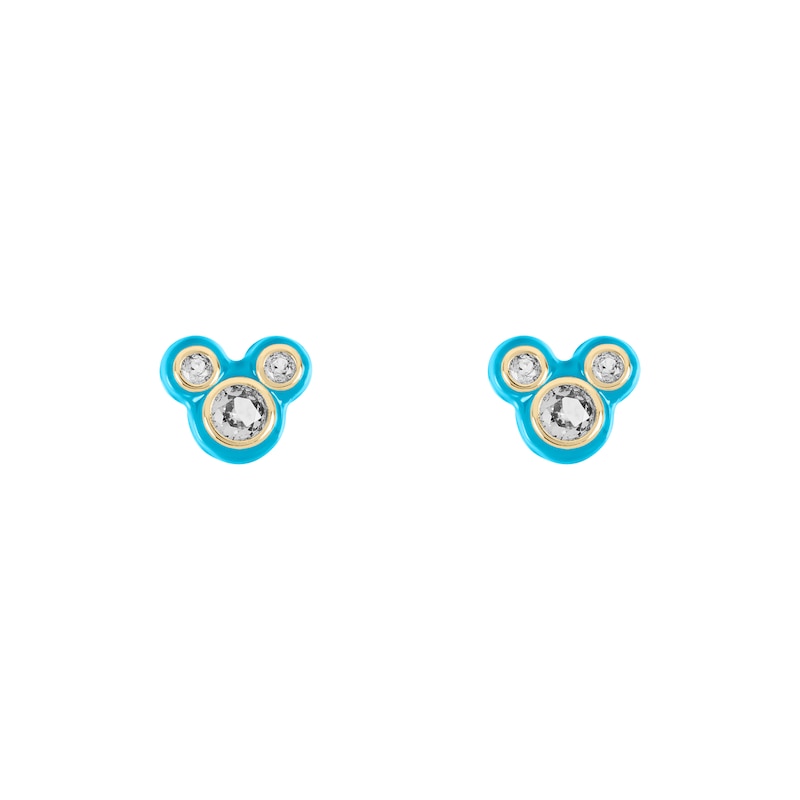 Disney 100 18ct Yellow Gold Plated CZ & Blue Enamel Studs Minnie Mouse Stud Earrings