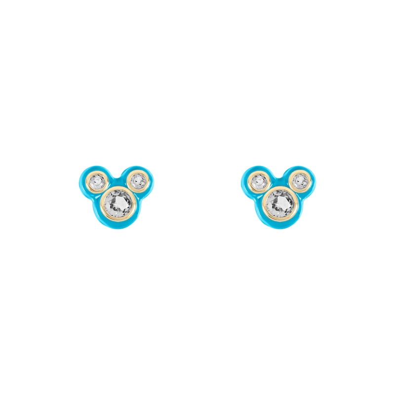 Main Image 1 of Disney 100 18ct Yellow Gold Plated CZ & Blue Enamel Studs Minnie Mouse Stud Earrings