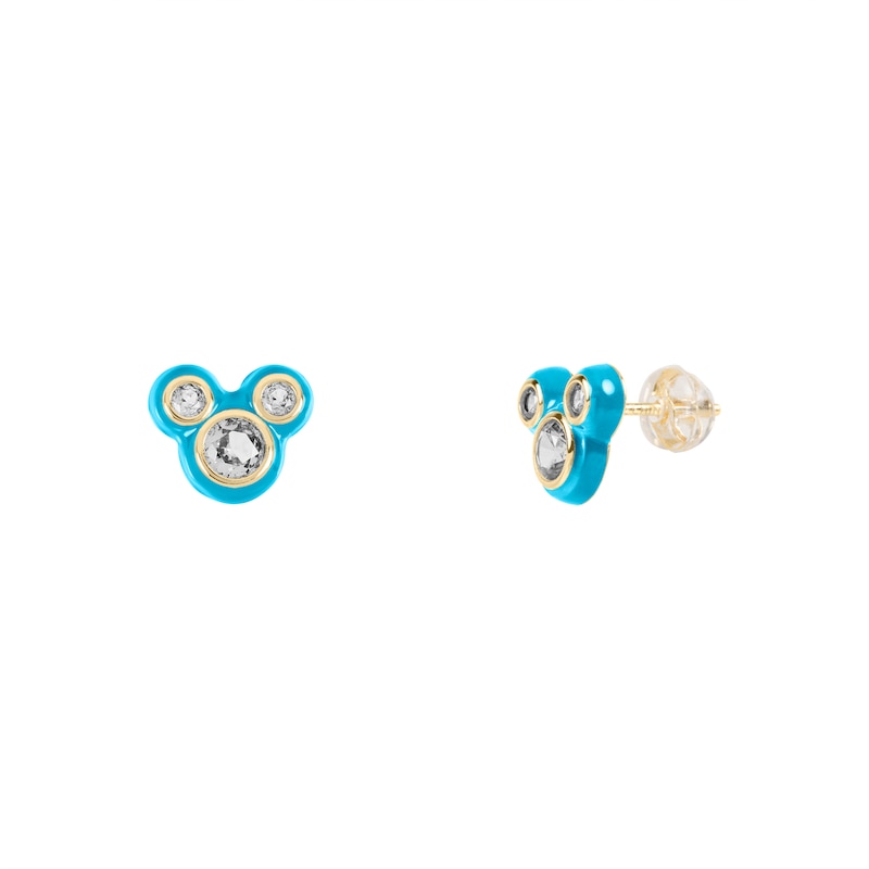 Disney 100 18ct Yellow Gold Plated CZ & Blue Enamel Studs Minnie Mouse Stud Earrings