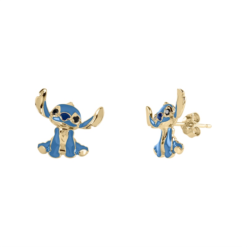 Main Image 2 of Disney 100 18ct Yellow Gold Plated Crystal Stitch Stud Earrings