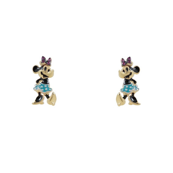 Disney 100 18ct Yellow Gold Plated Ruby Minnie Mouse Stud Earrings