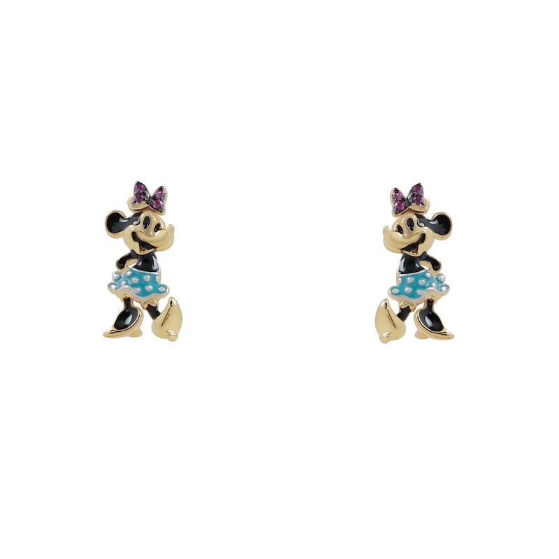 Main Image 1 of Disney 100 18ct Yellow Gold Plated Ruby Minnie Mouse Stud Earrings