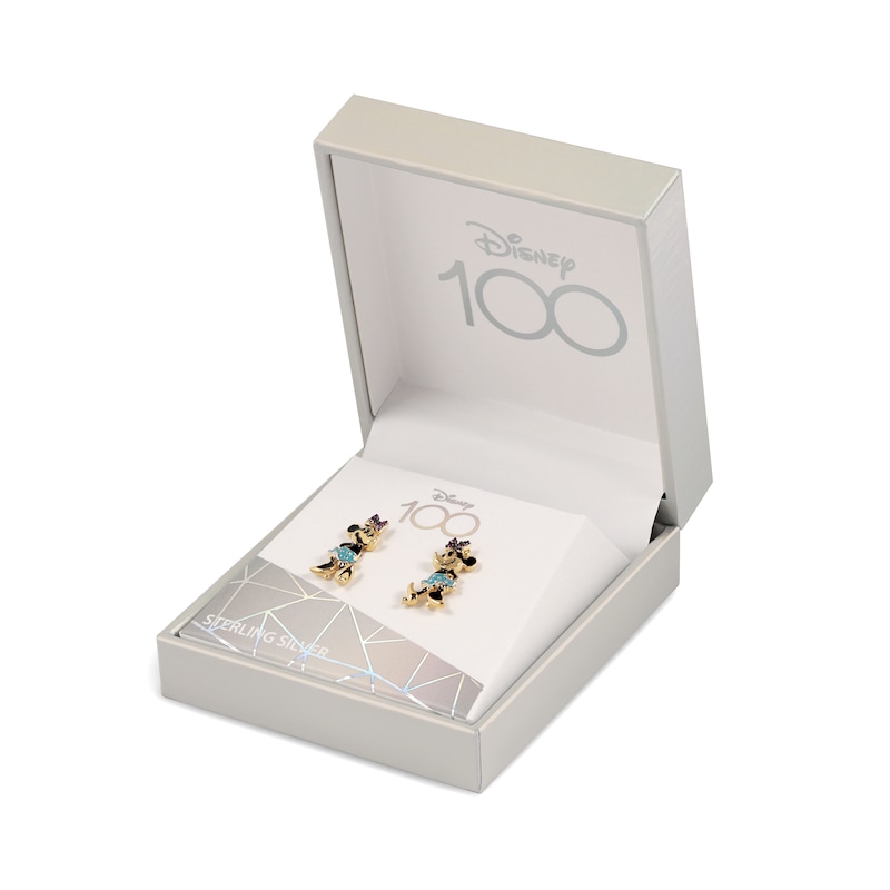 Main Image 2 of Disney 100 18ct Yellow Gold Plated Ruby Minnie Mouse Stud Earrings