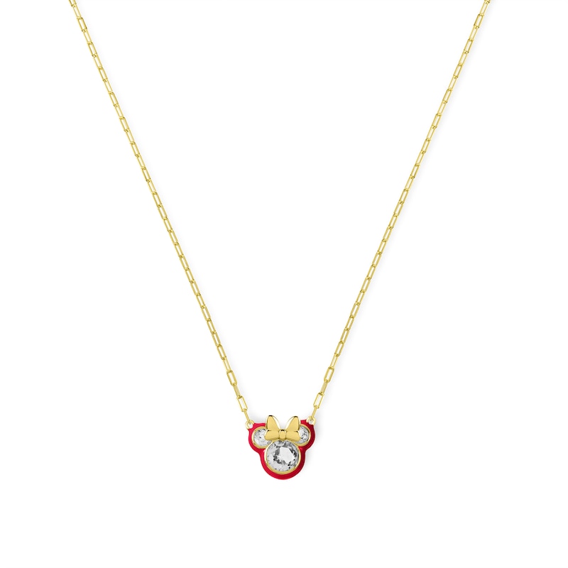 Disney 100 Sterling Silver & 18ct Gold Plated CZ & Pink Enamel Minnie Mouse Pendant Necklace