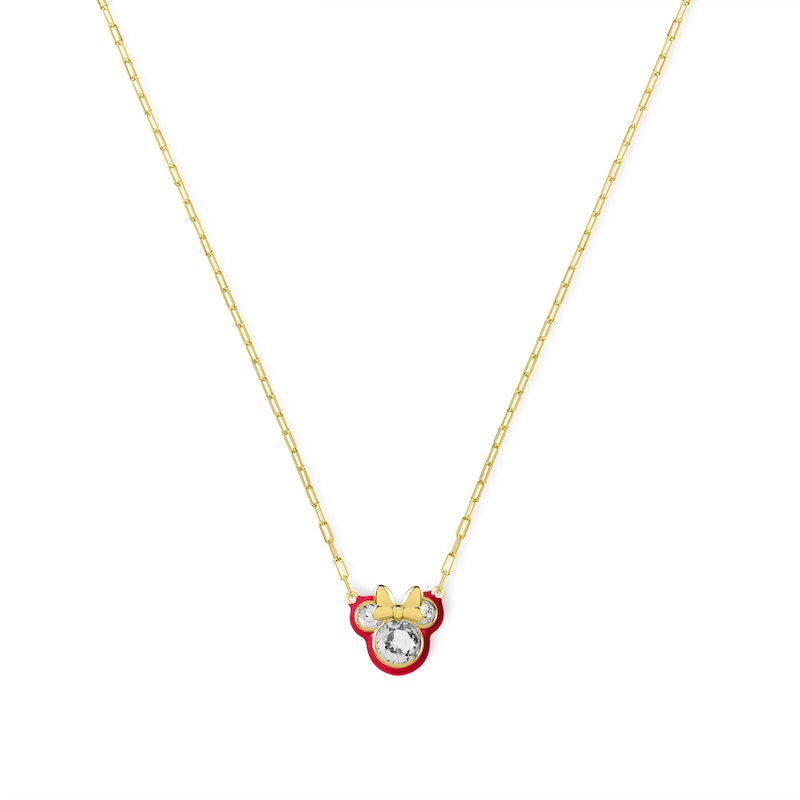 Main Image 1 of Disney 100 Sterling Silver & 18ct Gold Plated CZ & Pink Enamel Minnie Mouse Pendant Necklace