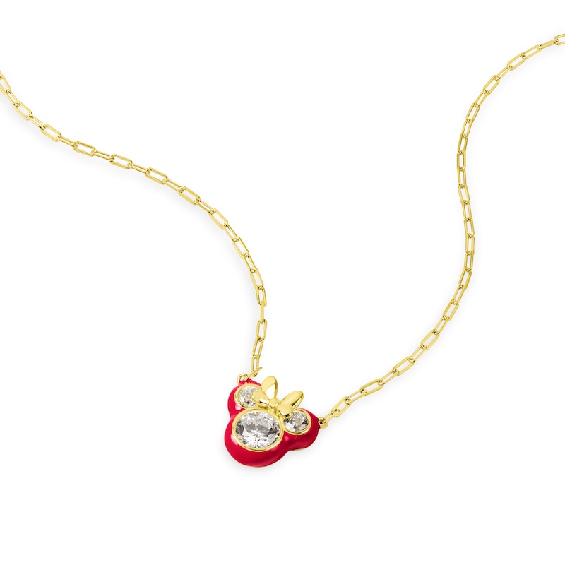Disney 100 Sterling Silver & 18ct Gold Plated CZ & Pink Enamel Minnie Mouse Pendant Necklace