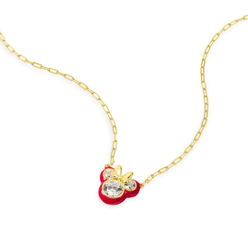 Main Image 2 of Disney 100 Sterling Silver & 18ct Gold Plated CZ & Pink Enamel Minnie Mouse Pendant Necklace