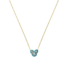 Disney 100 18ct Yellow Gold Plated CZ & Blue Enamel Studs Minnie Mouse Pendant Necklace
