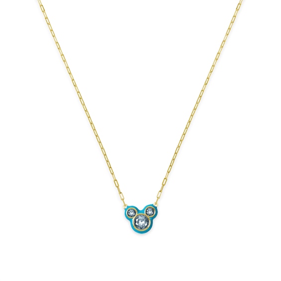 Disney 100 18ct Yellow Gold Plated CZ and Blue Enamel Studs Minnie Mouse Pendant Necklace